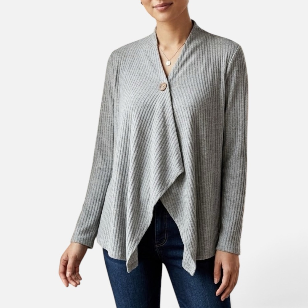 Nordstrom Walking On Sunshine Ribbed Draped Button Cardigan in Grey Size M NWT